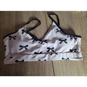 3 Piece Bow Print Bikini Set with Mesh Sarong Cover Up Pink Black Size 170